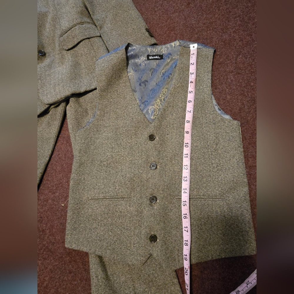 Boy's Suit Size 11 (See Measurements In Pics) Wool Tie 4pc Suit In Brown - Picture 4 of 16